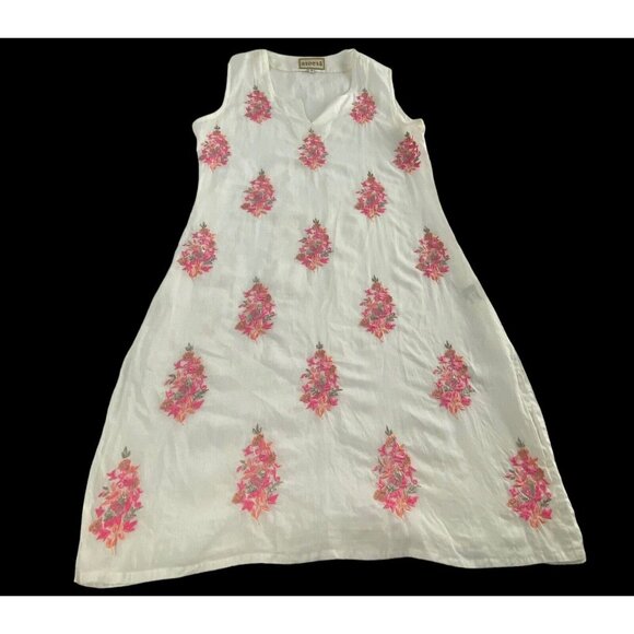 ASEESA Women Embroidered Floral Dress Sleeveless Knee Length Sz S White 26-5 - Picture 5 of 16
